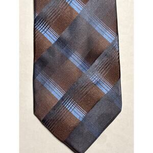 Traditional ck Calvin‎ Klein 100% Silk Necktie Brown Blues Diagonal Striped